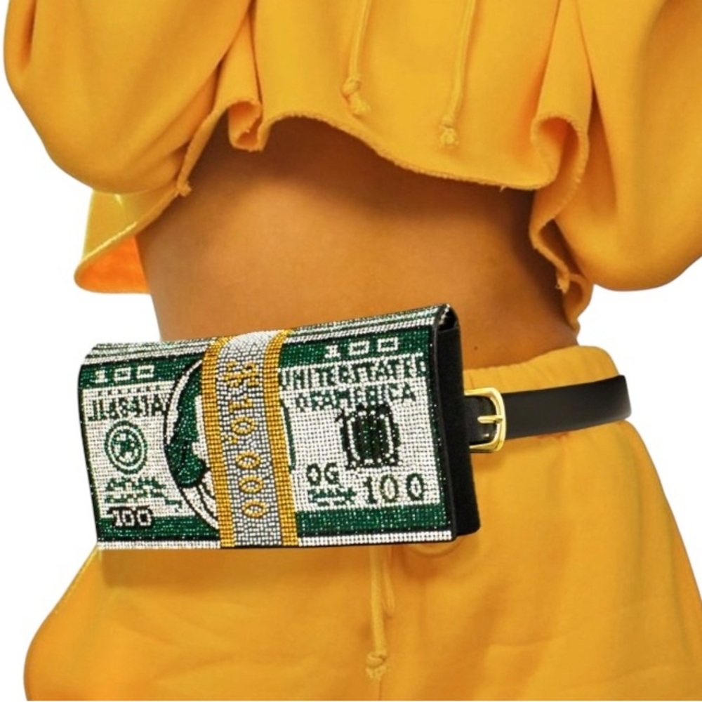 Rhinestone Crystal Bling Money Fanny Pack Clutch Crossbody Bag